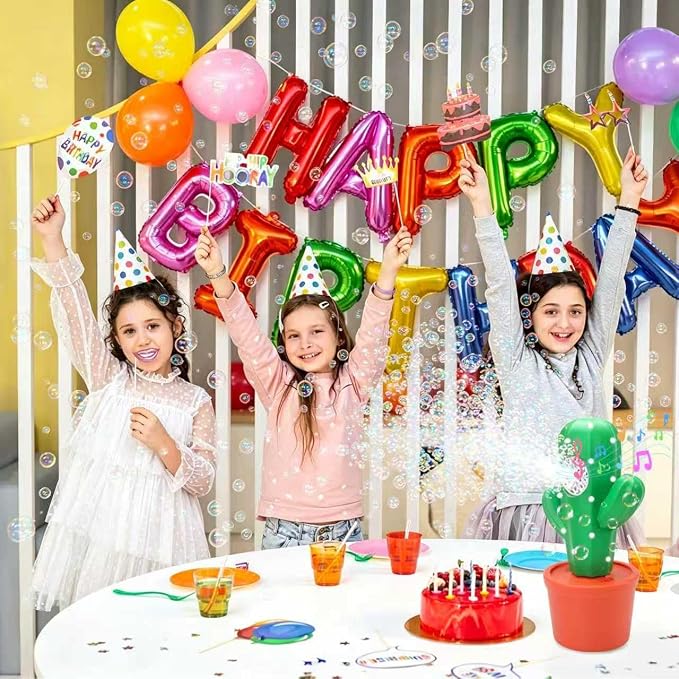 Cactus Automatic Bubble Machine LED Light Music Portable Kids Party Blower | Indoor Outdoor Birthday Easter Wedding Battery Operated Toy Gift