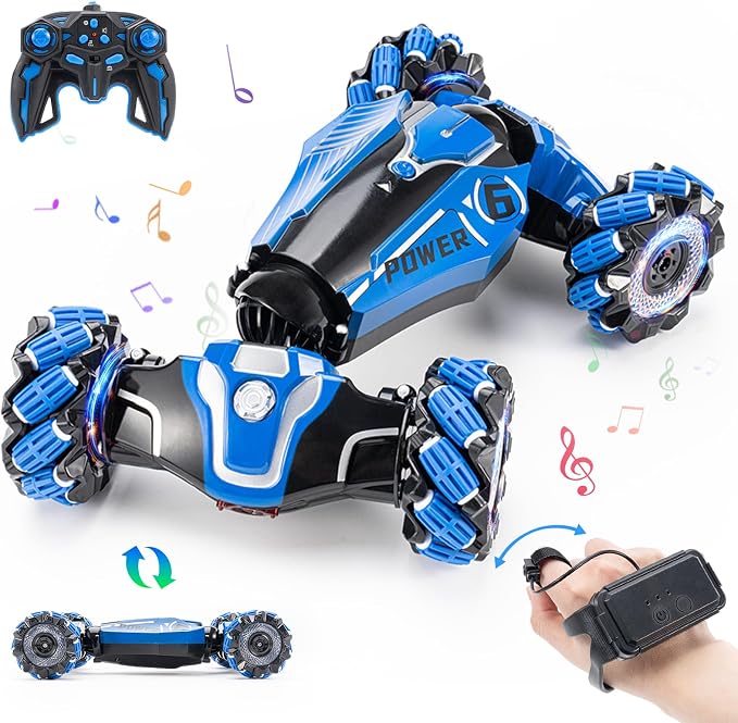 RC Stunt Car, 4WD Drive Remote Controlled Gesture Sensor Toy Car, Hand Remote Control car with 360° Flipping Light and Music, Children's Toys for Boys and Girls Aged 5-13