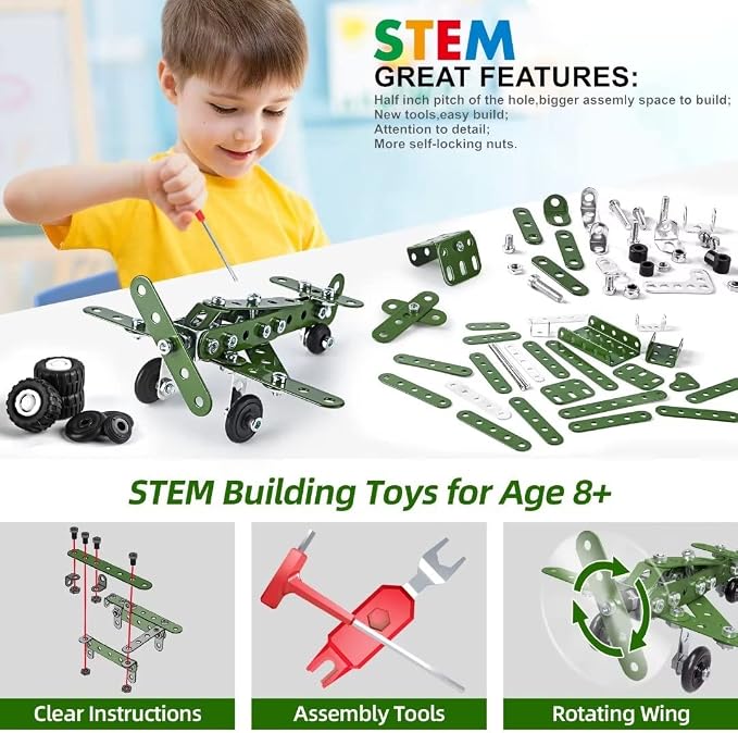 Ferthor Fun Metal Building Military Series Assembly Toys,Small Construction Set for Kids Ages 4-8, Military Toys for Boys Age 8-12,STEM Toy Gifts for Model Army Kit(166pcs No Motor)