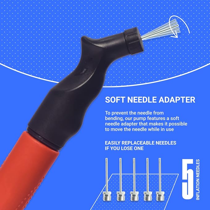 SPORTBIT Ball Pump for Sports Balls - Push & Pull Inflating System - Hand Pump for Exercise Balls - Volleyball Pump, Basketball Inflator, Ball Air Pump - Goes with 5 Needles Set