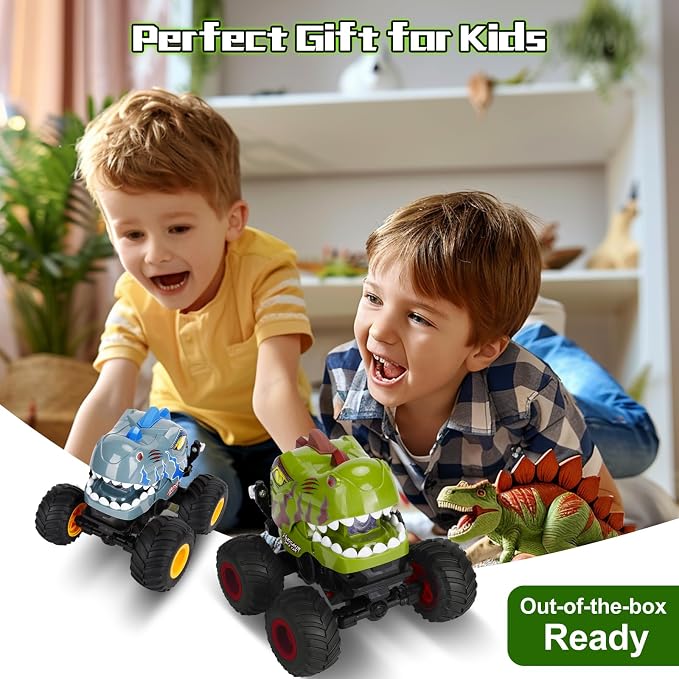 Drefirsa Dinosaur Remote Control Car for Boys 4-7 8-12, 50min+ Runtime RC Car with Spray, LED Light, 360° Rotating & 90° Driving, RC Monster Truck Toy for Kids Birthday