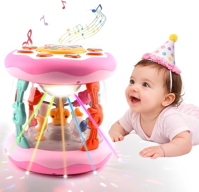 Baby Girl Toys 0-6 Months, Babies Outer Space Projector Rotating Musical Light Up Tummy Time Toy 6-12 Months, Crawling Learning Infant Toy for Toddlers 1 2 3 Years Old Newborn Birthday Gifts