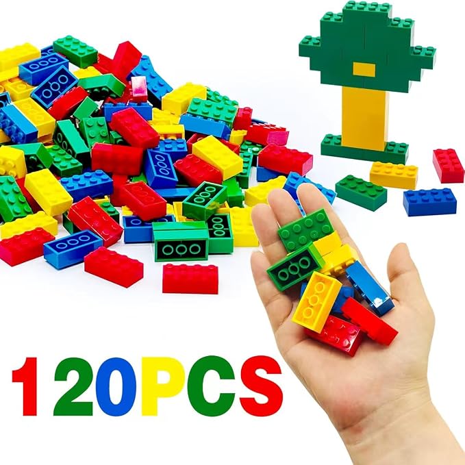 Taken All 120Pieces Classic Building Bricks Blocks Toy Set 2x4 MOC Building Basic Bricks Parts and Pieces Compatible with Major Brands Construction Toys for Kids 6 yr+ (Red, Yellow, Blue, Green)