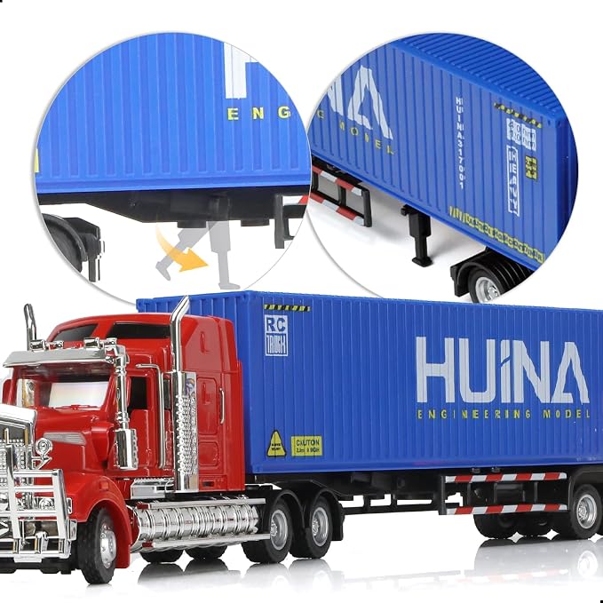 Container Semi Truck Toys, 1/50 for Kenworth W900 Big Metal Transport Box Diecast Truck Trailer Model Toy Gifts for Boys Adult Car Collector- Blue
