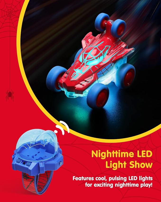 Spider Toy for Boys, Remote Control Watch Toy for Kids, Mini RC Car with LED Light and Wrist Strap for Indoor and Outdoor Play, Birthday for Toddlers