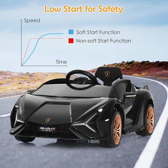 OLAKIDS Licensed Lamborghini SIAN 12V Kids Ride On Car, Toddler Electric Vehicle with Remote Control 2 Speeds Wheels Suspension, Battery Powered Toy with Music Bluetooth USB (Black Golden)
