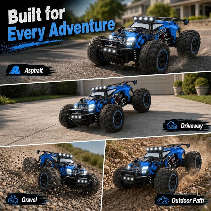 JoyRapt Remote Control RC Cars, 2.4GHz 1:18 2-Speed RC Car with LED Lights, 2WD Remote Control Truck Gifts for Beginner Boys Girls, Toy Car Birthday Christmas Easter Stuffer Gifts for Beginner Kids
