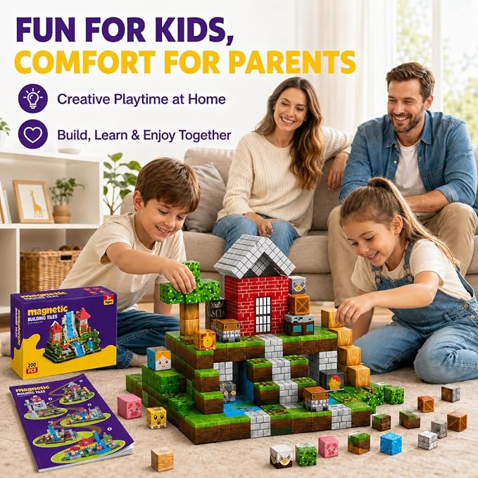 AuroraSynth 200PCS Magnetic Blocks - 0.8in Magnetic Building Blocks Cubes, Magnet Toys for Kids, Stacking Construction Magnets, School STEM Toys Birthday for Boys & Girls Ages 3+