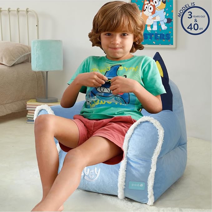 Bluey Kids Bean Bag Sofa Chair with Armrests,Soft, Comfortable, Structured Seat for Ages 3+, Lounge Chair, Lightweight and Cozy, Ideal for Playroom or Bedroom Decor