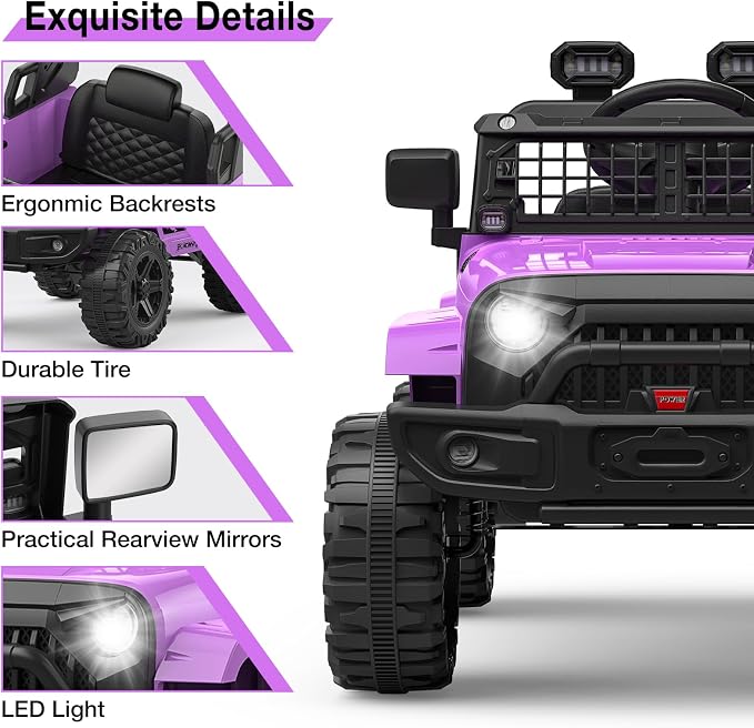 GarveeLife 12V Kids Electric Ride On Truck Car w/Parent Remote Control, Spring Suspension, LED Lights & AUX Port | Outdoor Ride Toy for Boys Girls