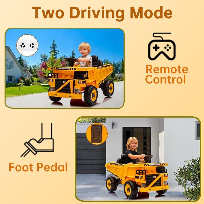 12V Ride On Dump Truck Kids Ride On Car for Kids, Battery Powered Electric Car with Remote Control, Electric Dump Bed, Wear-Resistant Tires, 4 Wheels Tractor Ride On Toys, Yellow