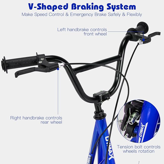 GYMAX Scooter, Kids & Adults Off-Road Scooter with 12" Inflatable Wheels, Adjustable Height Handlebar, V-Type Handbrakes & Axle Pegs for All Terrain, 8+
