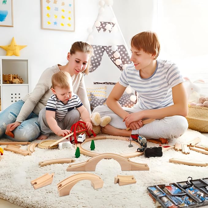 2 Pack Wood Train Track Extension Wooden Train Bridge Track Wooden Railway Bridge Accessories Wood Railroads Connectors Compatible with Most Toy Railroads for Birthdays Holiday