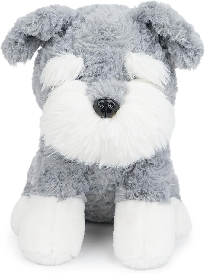 WEIGEDU Schnauzer Stuffed Animal Plush Dog Toy, 10.6 Inch, Grey | Soft Puppy Plushie, Huggable Sitting, Realistic, Cuddle Toy Gift