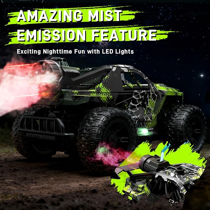 1:18 RC Monster Truck for Boys, Kids 4-7-8-12, All-Terrain Off-Road Remote Control Car with LED Lights & Spray, 40 Min Playtime, 2.4GHz Fast Response Graffiti Jeep Toy Gift RC Car for Kids