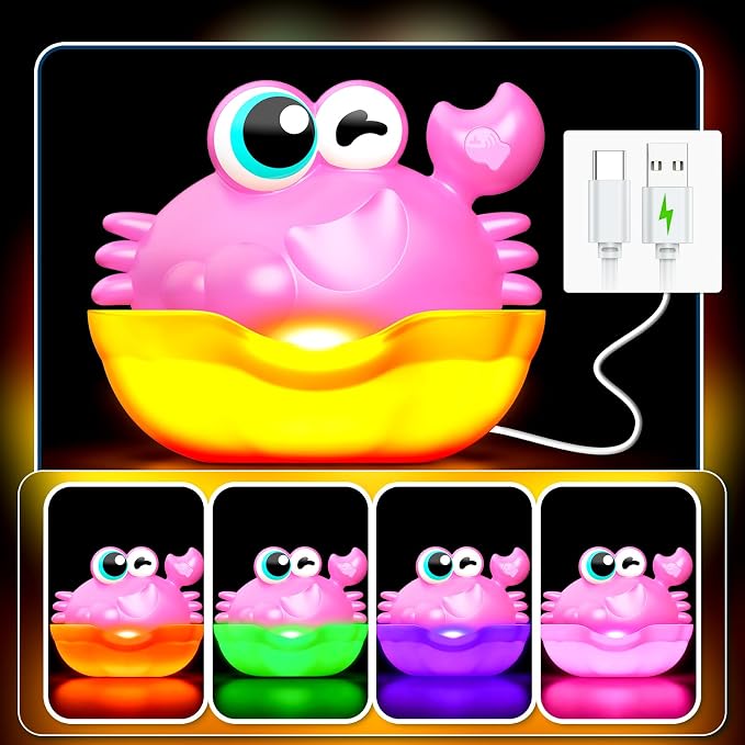 Bath Toys for Kids Ages 1-3,Light Up Baby Bath Toys Crab Bubble Maker with Colourful Light Toddler Bathtub Birthday Gifts Easter Stocking Stuffers for Boys Girls Aged 1-3 2-4 3-5