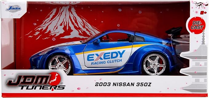 Jada Toys JDM Tuners 1:24 Scale Die-Cast 2003 Nissan 350Z Exedy– Opening Doors, Detailed Interior, Rubber Tires, Collectible for Ages 8+(Candy Blue)
