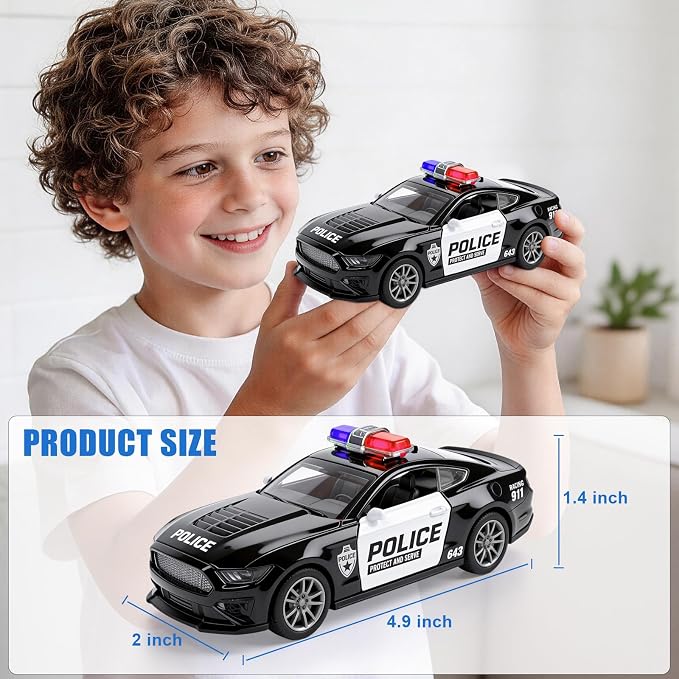 1/36 Metal Diecast Police Car Toy Set,4 Pack Police Pull Back Toy Cars with 3 Opening Doors & 1 Hood Model Boys Cars Toy for Kids Ages 3 4 5 6 7 8 9 10 11 12 Years Old
