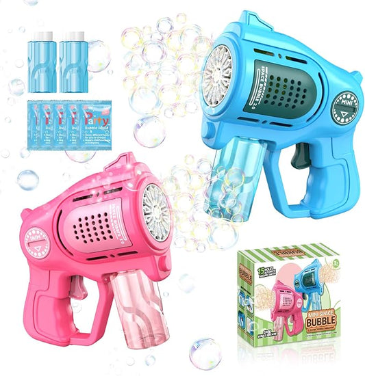 2-Pack Bubble Gun for Toddlers 1-3 Kids 4-8, 15-Holes Automatic Bubble Machine Blower Blaster Maker with 2 Bottles Solution, Easter Party Favors Summer Outdoors Wedding Toys Gifts for Boys Girls