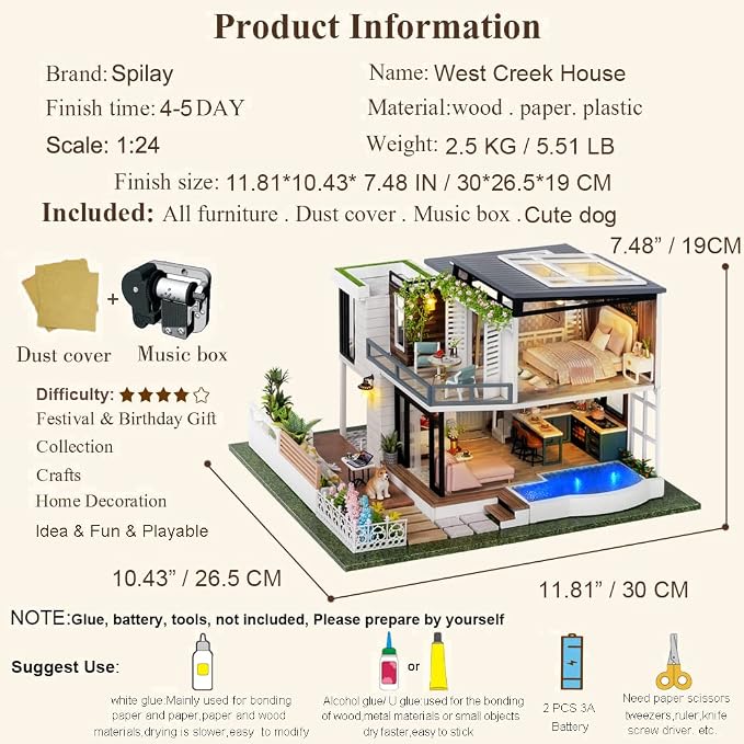 Spilay DIY Miniature House Kit for Adults, Miniature Dollhouse Kit | With Music Box & Dust Cover, Wooden Craft Building Set for Bookshelf Decor, Home Display & Creative Gifts for DIY Lovers