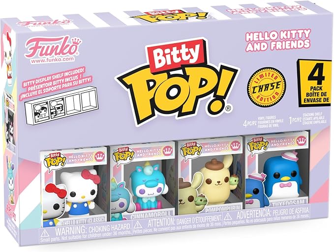 Funko Pop! Bitty: Sanrio - Hello Kitty (Classic), Cinnamoroll, Pompompurin, and A Surprise Mystery Mini Figure - 0.9 Inch (2.2 Cm) - Hello Kitty Collectable - Stackable Display Shelf Included