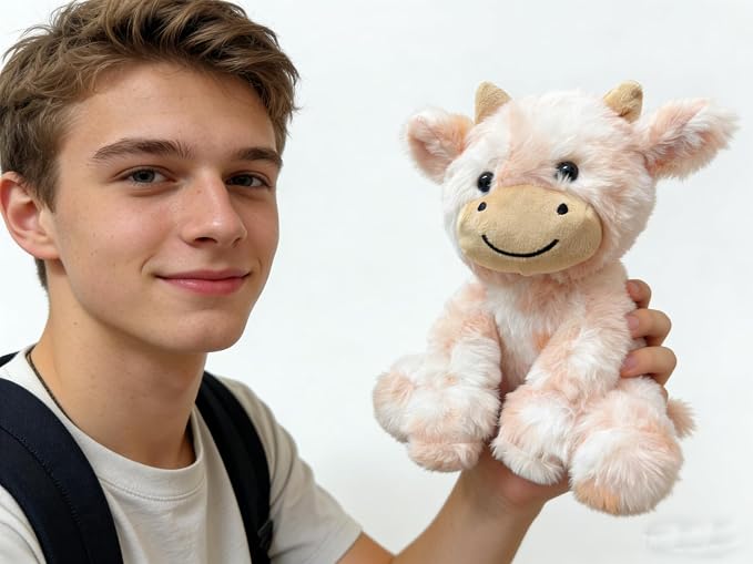 YUKOUQIAN Cute Cow Plush Stuffed Animal Doll Toy 8 inch for Girls Boys (sit Cow CAI Orange)