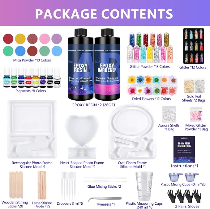 KISREL 26OZ Epoxy Resin Kit for Beginners, Resin Kits with Photo Frame Molds