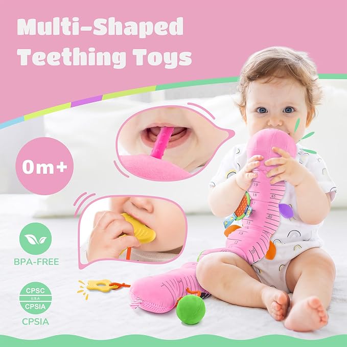 AWOTOY Baby Toys 6-12 Months Music Caterpillar Infant Toys Stuffed Animals 0-3-6 Months Teething Tummy Time Sensory Toys with Mirror Rattle&Pull String Boys Girls Shower Birthday Gifts