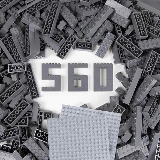 Cabeeskii 560 Pieces Dark Grey Classic Building Blocks Bulk with 2 Base Plates, Building Bricks in 7 Size, Compatible with All Major Bricks, for Kids & MOC Lovers