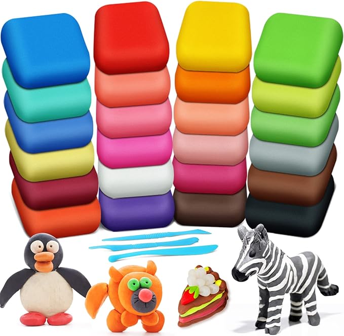 ESSENSON Magic Clay - Air Dry Clay 24 Colors, Modeling Clay for Kids with Tools, Toys Gifts for Age 3 4 5 6 7 8+ Years Old Boys Girls Kids | Includes Tools, Soft & Ultra Light, Ages 3-8+ Years, Boys & Girls