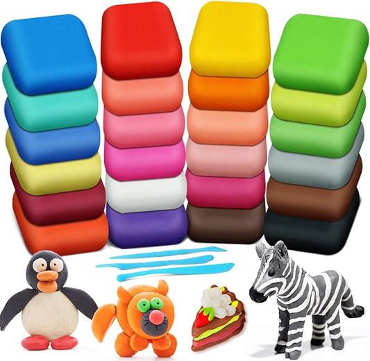 ESSENSON Magic Clay - Air Dry Clay 24 Colors, Modeling Clay for Kids with Tools, Toys Gifts for Age 3 4 5 6 7 8+ Years Old Boys Girls Kids | Includes Tools, Soft & Ultra Light, Ages 3-8+ Years, Boys & Girls