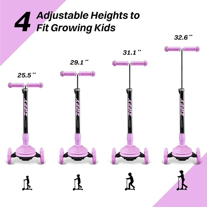 JOVA ZIFFY Light-Up Toddler Scooters for Kids 3-8, 3 Wheel Kids Scooter for Boy Girl 110lbs, 20 Dynamic LED Lights, 4 Adjustable Height Ride-on Kick Scooter, Lean-to-Steer Anti-Slip Wide Deck