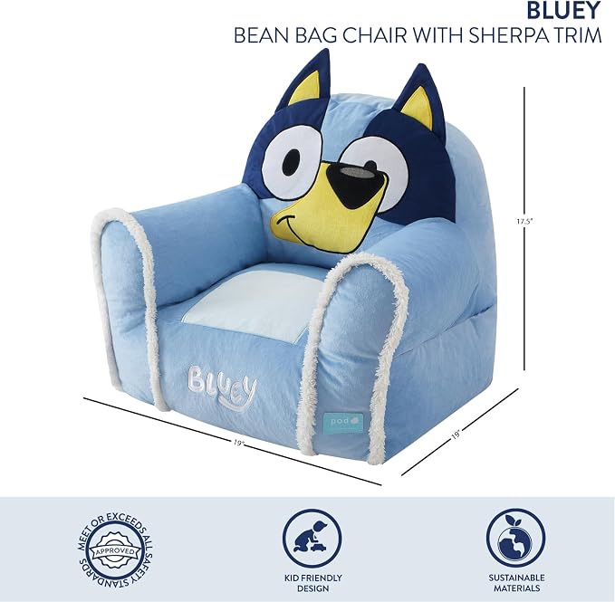 Bluey Kids Bean Bag Sofa Chair with Armrests,Soft, Comfortable, Structured Seat for Ages 3+, Lounge Chair, Lightweight and Cozy, Ideal for Playroom or Bedroom Decor