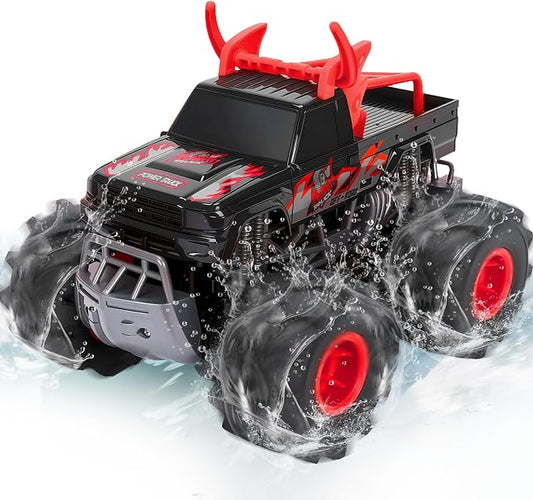BainGesk Remote Control Monster Truck Toys, 1:16 Amphibious Waterproof RC Car, 2.4GHz 4WD All Terrain Toys with 2 Rechargeable Batteries, Off-Road Truck Gifts for 6 7 8 9 10 11 12 Year Old Boys