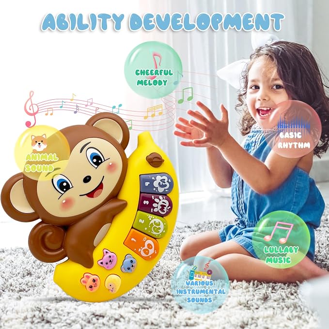 Baby Musical Toys Piano for 2 Year Old Girls Boys Light Up Music Learning Toys for Toddlers 3 Easter Gifts Infant 18 Month (Monkey)