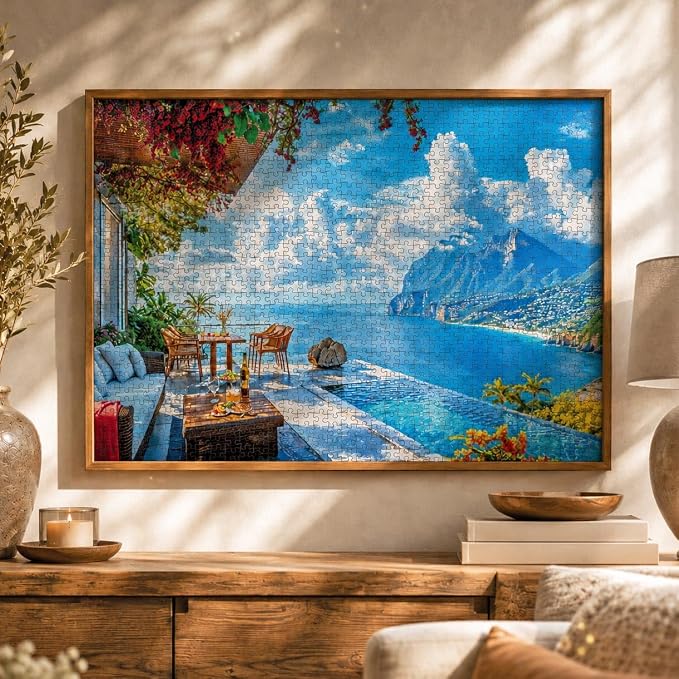 Cross & Glory - Patio by the Sea - 1000 Piece Jigsaw Puzzle for Adults | Serene Coastal Patio and Ocean View Puzzle | Challenging Puzzle for Adults | Eco-Friendly Materials