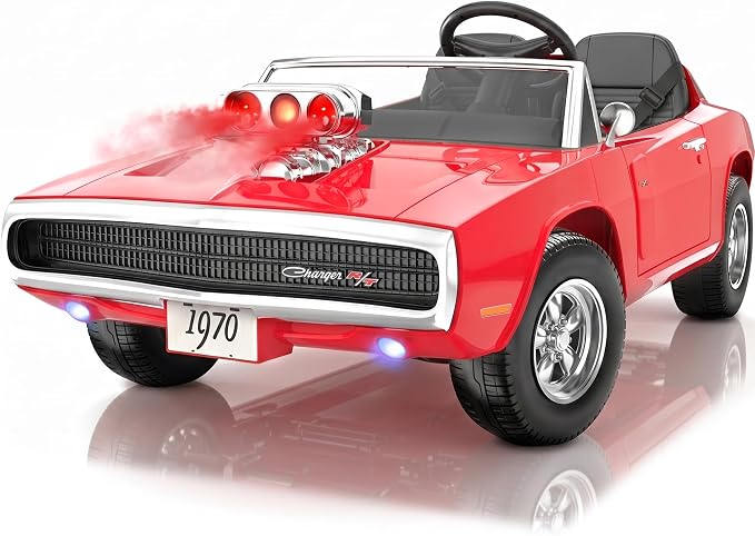 Licensed 1970 Dodge Charger 24V Ride on Toys for Big Kids, 2 Seater Ride on Car with Parent Remote Control, Dual 120W Motors, Bluetooth Music, LED Lights, Hood Supercharger with Mist, 5 MPH
