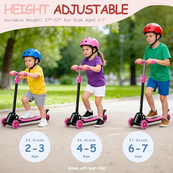 Toddler Scooter, 3 Wheels for Kids 2-7 Year Old LED Lighted, Folding Lean-to-Steer Kids Scooter with 3 Adjustable Handlebar for Boys Girls, Blue