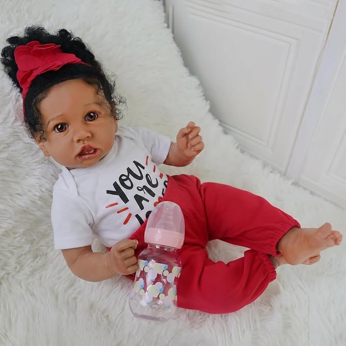 KSBD Realistic Reborn Baby Doll Black Girl – 20 Inch Lifelike Real Life African American Newborn Doll with Soft Body Gift Set for Kids Age 3+