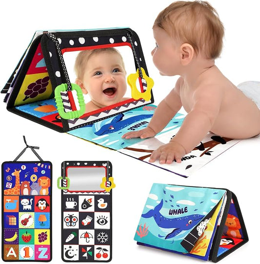 URMYWO Tummy Time Toys - Black and White High Contrast Baby Toy for Newborn - Baby Visual Stimulation Mirror - Montessori Sensory Crinkle Toy for Infant 0-3-6-12 Months - Boy Girl Shower Gifts