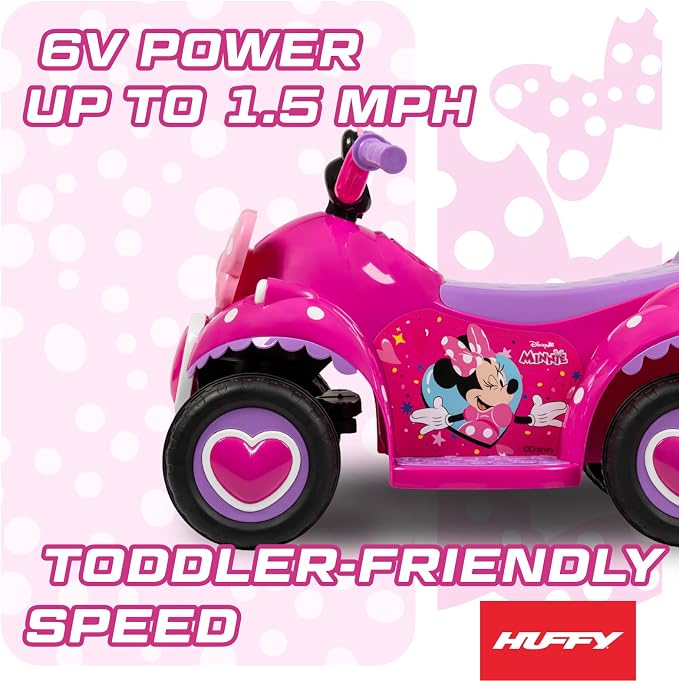 Huffy Disney Minnie Mouse 6V Quad Ride-On, Ages 1.5–3, Easy Push-Button Drive, Stable 4-Wheel Design, Toddler-Friendly Speed