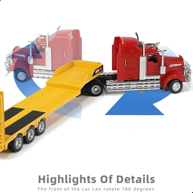 Flatbed Semi Truck Toy, Large 1/50 for Kenworth W900 Metal Diecast Transport Tractor Truck Trailer Toy Gifts for Boys Adult Model Car Collector -Yellow