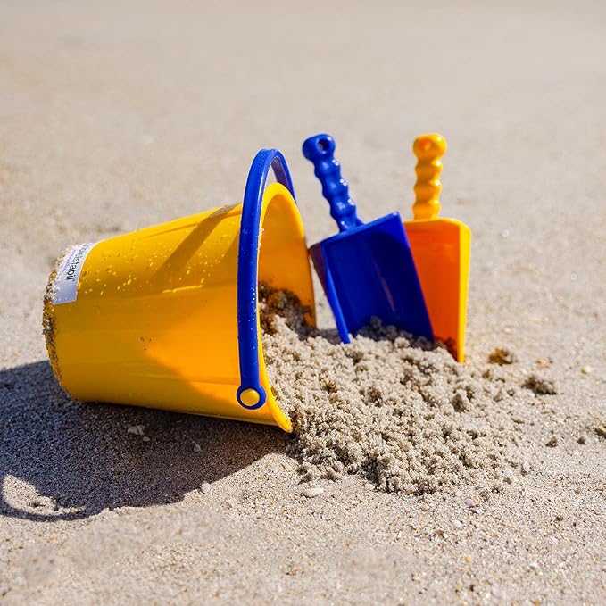 Spielstabil Large Sand Toys Bundle for Kids - Heavy Duty Sandbox Toys with Large Pail, Sieve, and 2 Scoops, Kids Summer Toys for Beach, Colors Vary, Ages 2.5 and Up