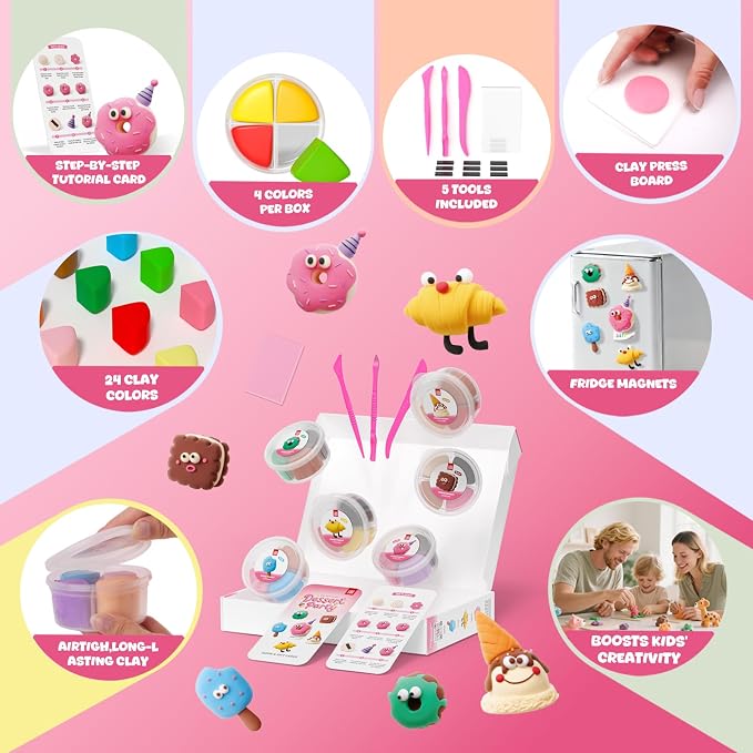 Air Dry Clay Kit for Kids - Fridge Magnets Making, 6 Boxes Modeling Clay with Sculpting Tools Tutorials, Ultra Light & Soft, Non-Toxic & Safe, DIY Arts and Crafts, Make Your Own Refrigerator Magnet