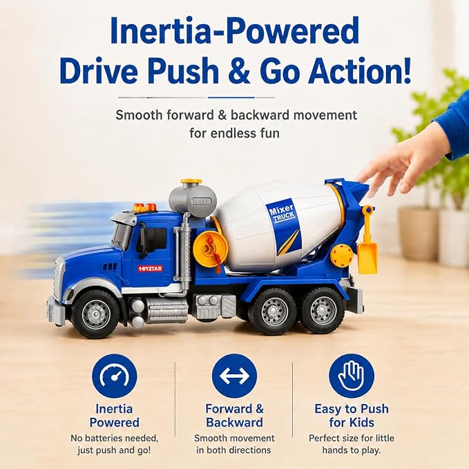 14" Blue Large Cement Mixer Truck Toy, Toddler Truck,for Boys Girls 3 4 5 6 7 8 Years Old,with Lights & Sounds,Holiday and Birthday Gift