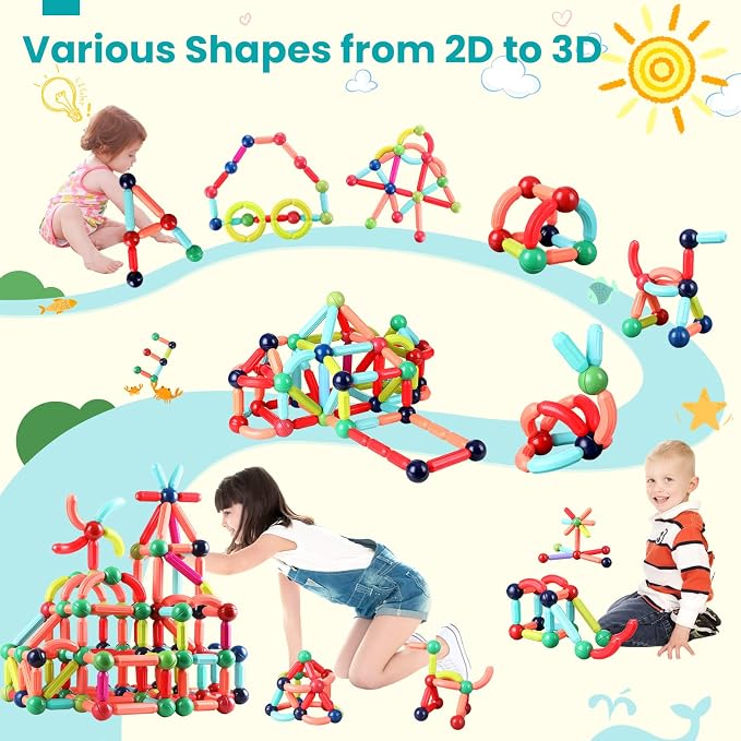 BAKAM Magnetic Building Blocks for Kids Ages 4-8, STEM Construction Toys for Boys and Girls, Large Size Magnetic Sticks and Balls Game Set for Kid’s Early Educational Learning (42PCS)