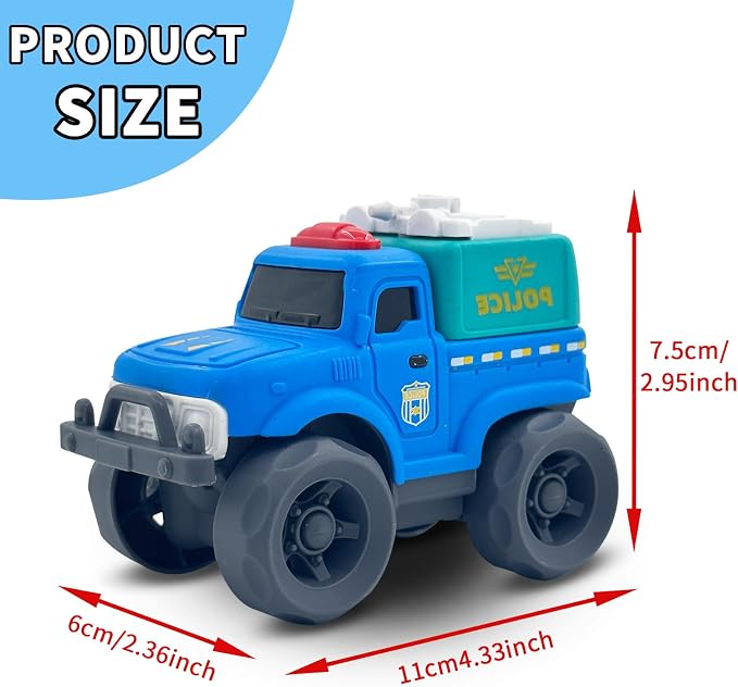 Aigitoy Toddler Car Toys for Boy Girl 1-3 Year Old, Blue Police Truck, BPA Free, Phthalates Free, PVC, Recycled Plastic, Easy to Clean, Toddlers Toy for Fine Motor Skills,Improving Gross Motor