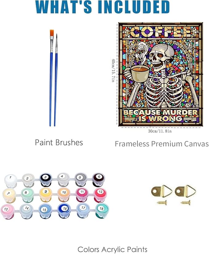 Paint by Numbers for Adults and Kids Beginner, Halloween Skeleton Painting by Number Kits On Canvas Number Artist Paint by Number Kit Oil Painting Acrylic Paints Home Wall Decor Gift 12X16 inch
