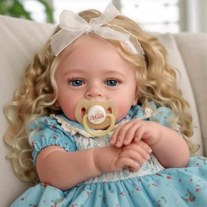 JIZHI Lifelike Reborn Baby Dolls - 18 Inch Realistic-Newborn Baby Dolls Blond Girl Handmade Real Life Baby Dolls with Clothes & 4X Diapers for Kids Age 3+