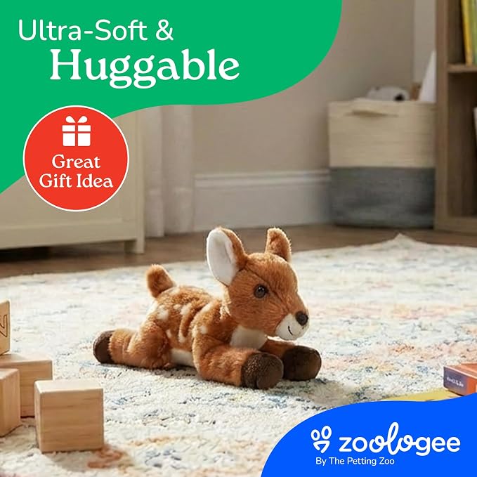 The Petting Zoo Fawn Stuffed Animal Plushie, Gifts for Kids, Scoopz Wildlife Animals, Fawn Plush Toy, 8 inches